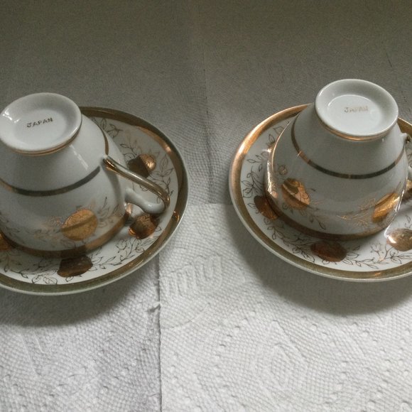 Japanese porcelain tea coffee cup saucer set of two gold - Picture 2 of 5